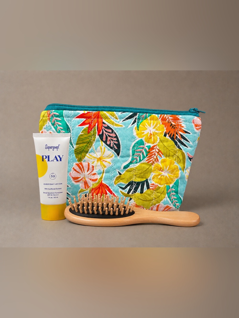 Handmade Tropical Floral Quilted Cosmetic Bag